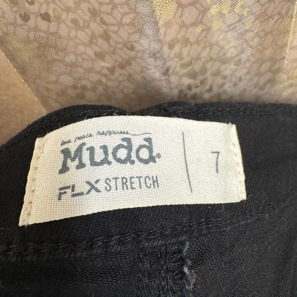 Mudd Black Denim Flx Stretch Distressed Lace Pocket Shorts Size 7 - Image 3