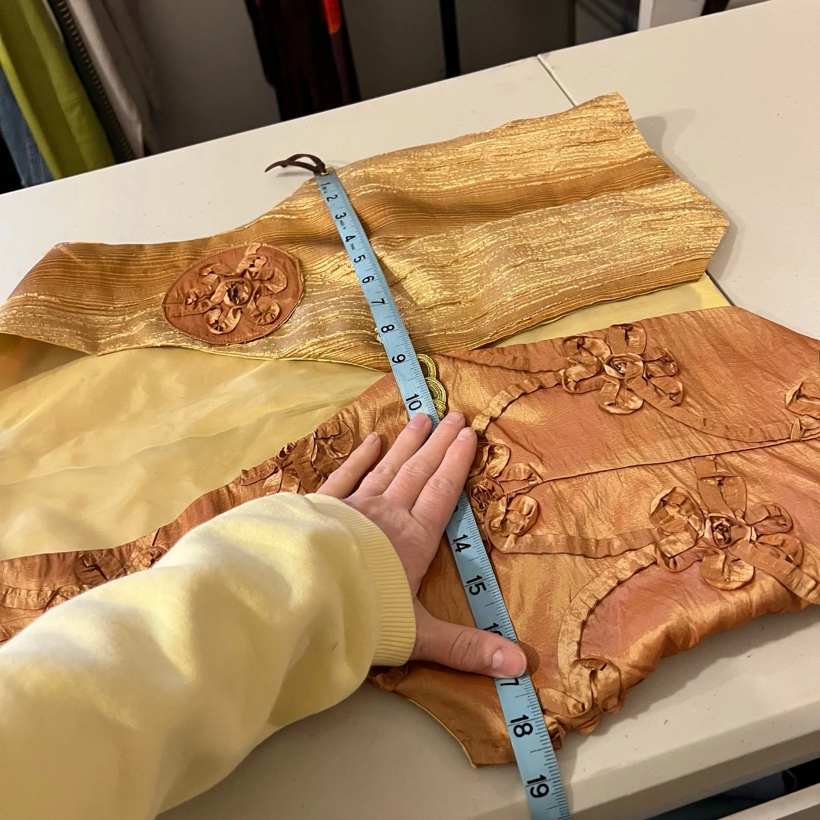 Handmade Vintage Golden Yellow Textured Floral Blouse Vest Top Size Small Gold - Image 8