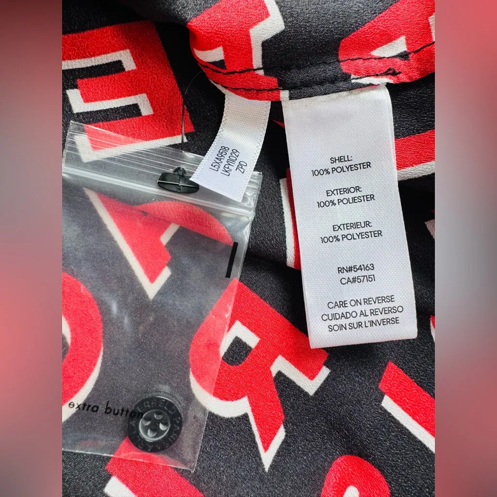 Karl Lagerfeld Paris Drop Shoulder Spell-Out Red & Black Blouse Size L NWT - Image 14