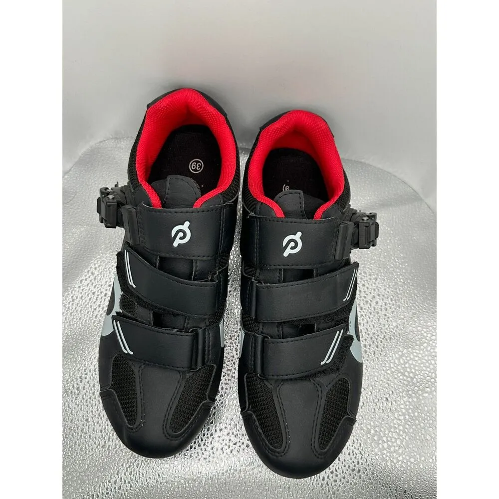 Women’s Peloton Black White Red Cycling Spin Shoes with Clips Size EUR 39 US 8 - Image 3