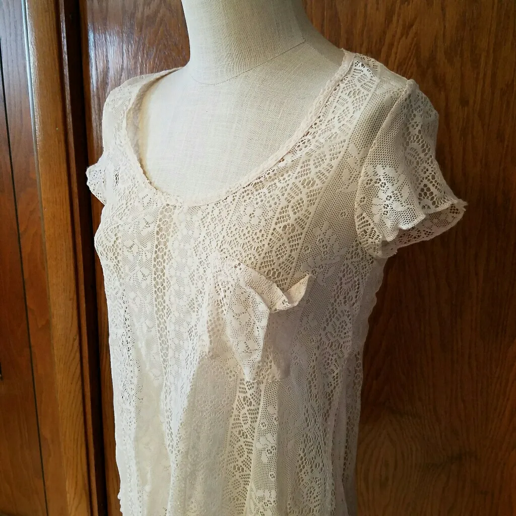 Kimchi Blue Lace Top Ecru Scoop Neck Pocket M - Image 3