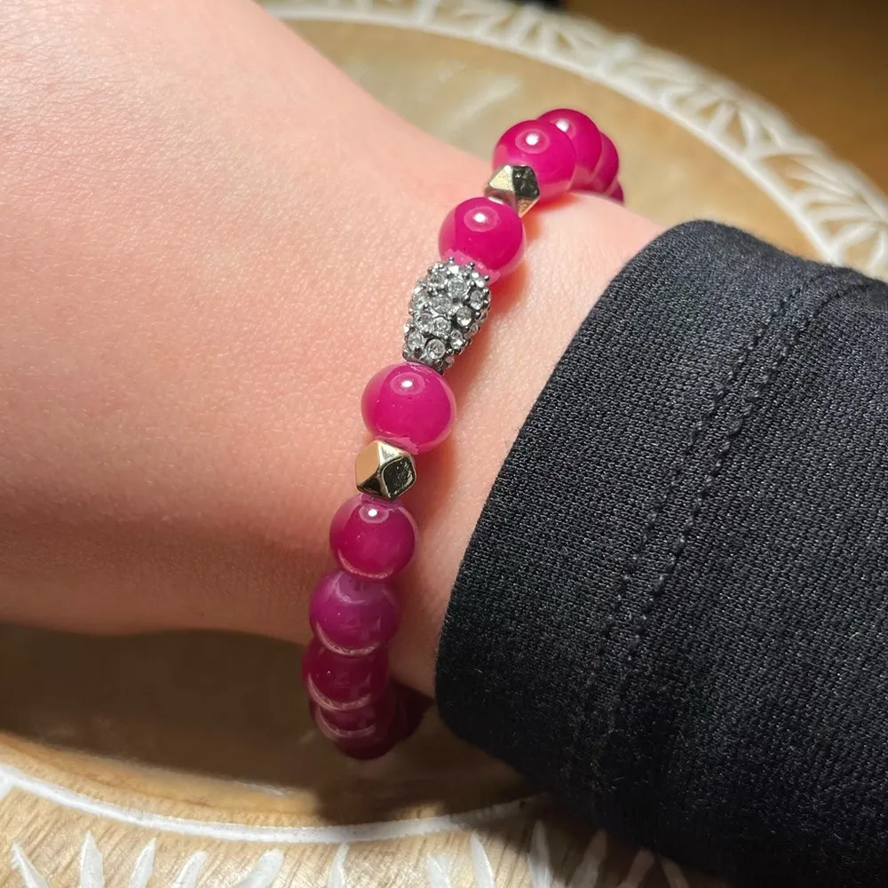 Express Pink Beaded Rhinestone Accent Stretchy Bracelet - Image 11