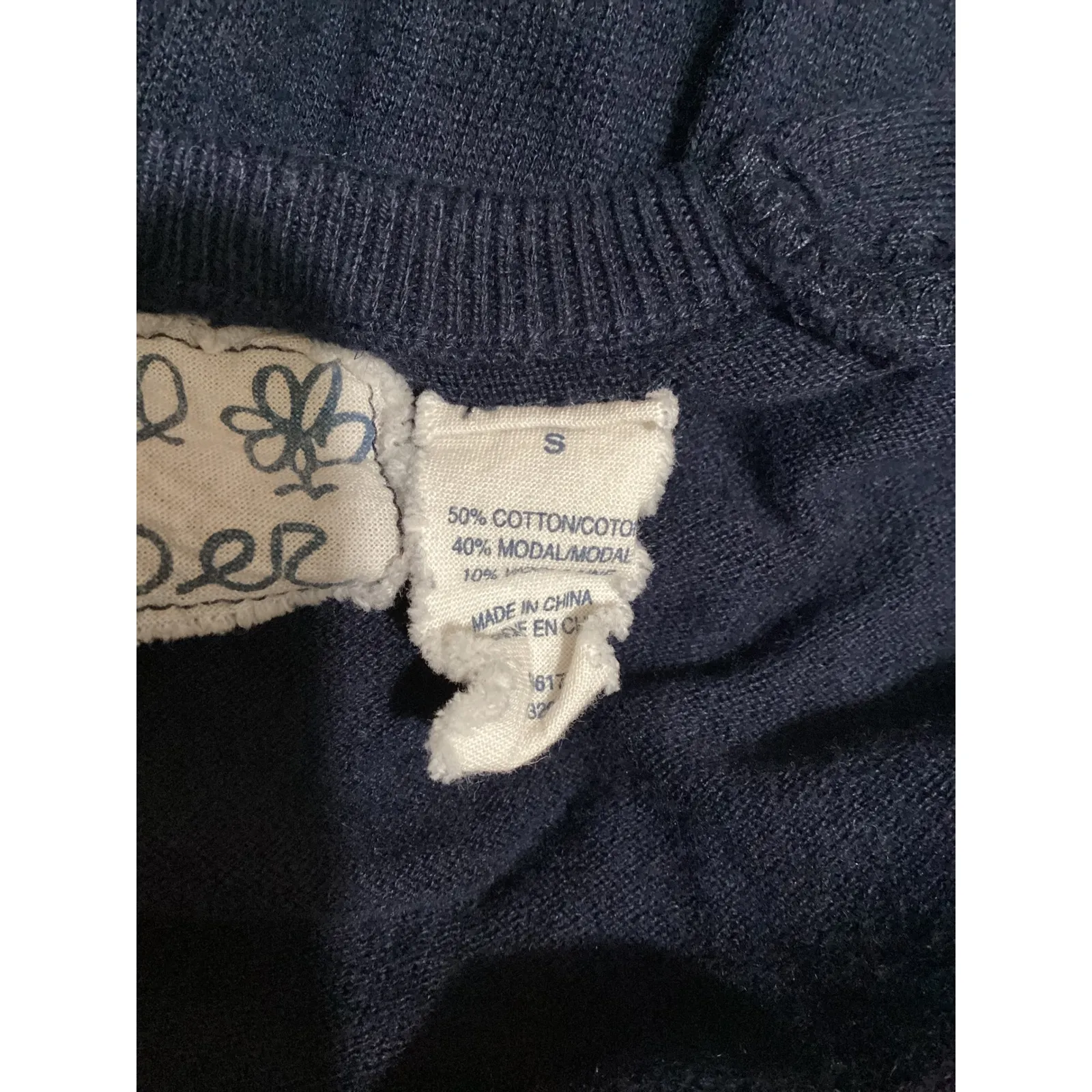 Field Flower Navy Blue Zip Front Cardigan Sweater Women's Sz S Cotton Wool Blend Black - Image 7