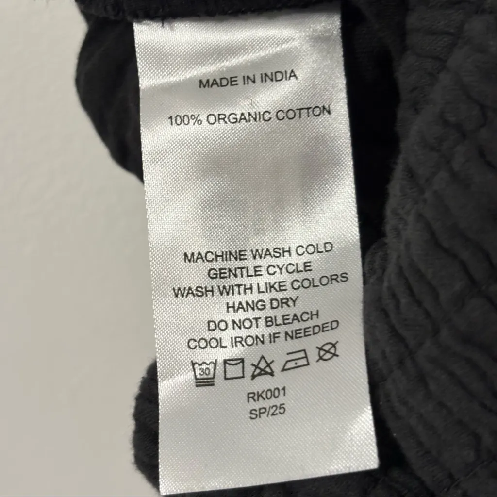 NWT Quince Women 100% Organic Cotton Gauze Smocked Wide Leg Jumpsuit Black Sz XL - Image 4