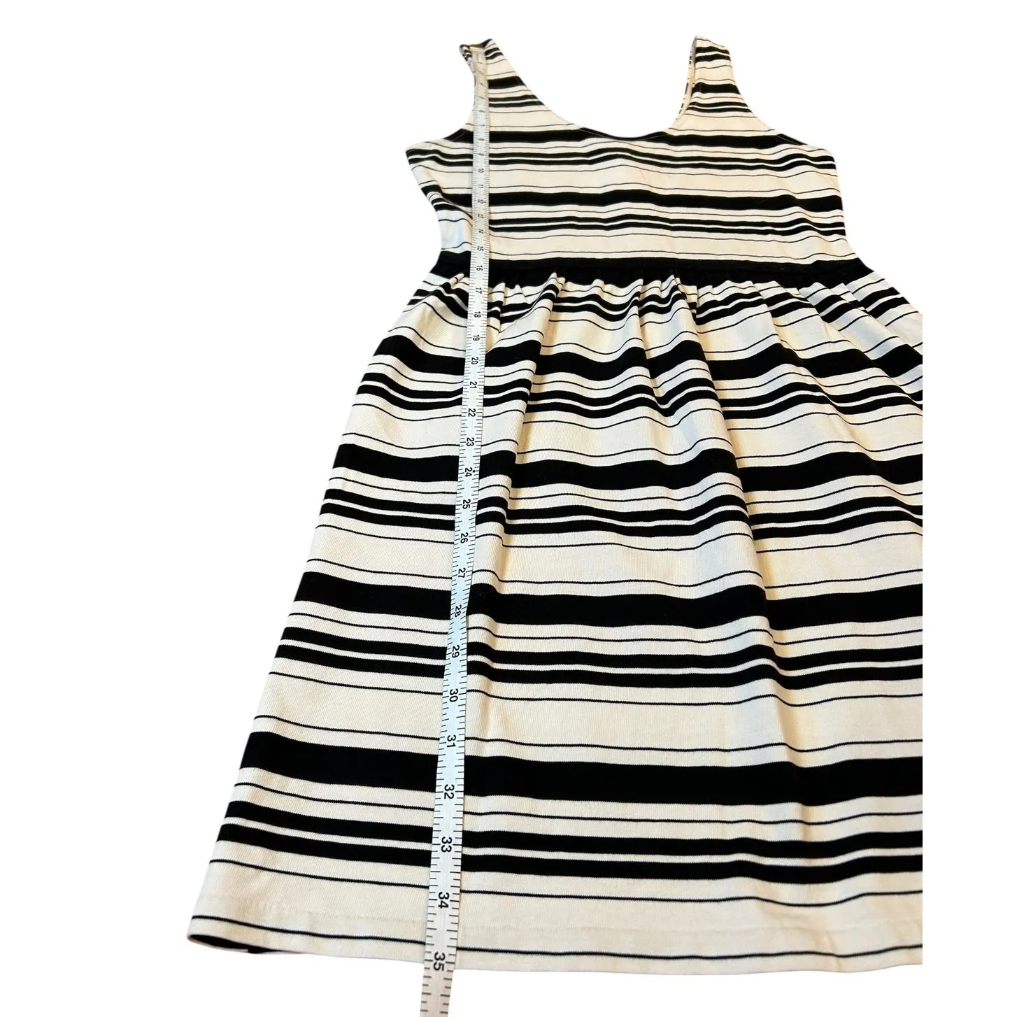 J. CREW Women's Babydoll Sun Dress SMALL Black Cream Villa Striped Mini Knit - Image 6