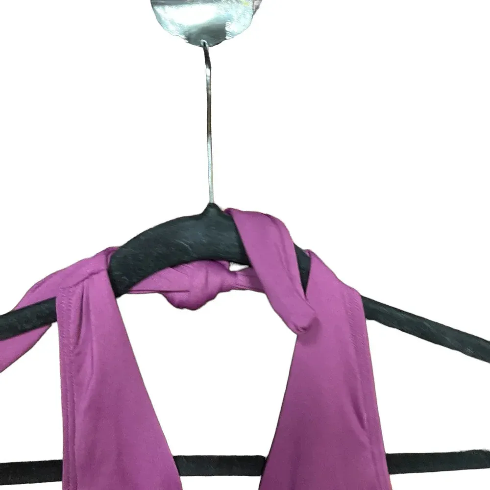 Kate Spade Belted‎ Plunging Halter One-Piece Swimsuit Cabarnet Purple Size Small - Image 2