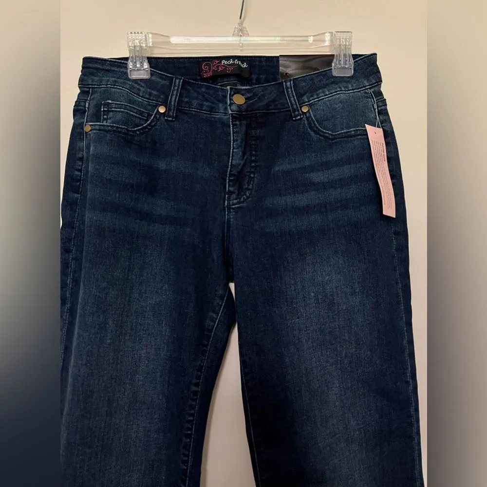 Peck & Peck Dark Wash Straight Leg Jeans Size 8 - Stretch Denim with‎ Cuffed Hem - Image 3