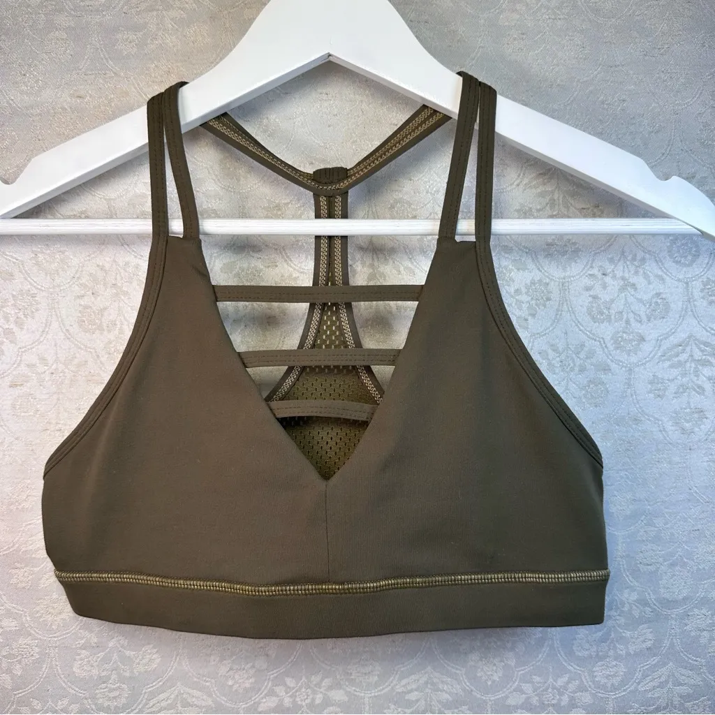 ZYIA ACTIVE Grid Olive Green Sports Bra Racerback Medium Activewear Athletic - Image 3