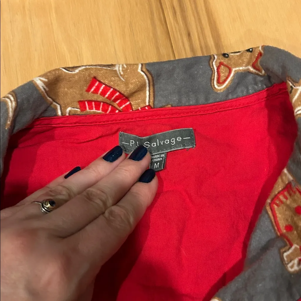 PJ Salvage Gingerbread Dog Cotton Pajama Set Sz m Cozy Holiday Print Christmas Gray Size M - Image 6