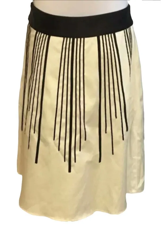 Womens White House Black Market Silky White Black A Line Skirt Size 4 - Image 7