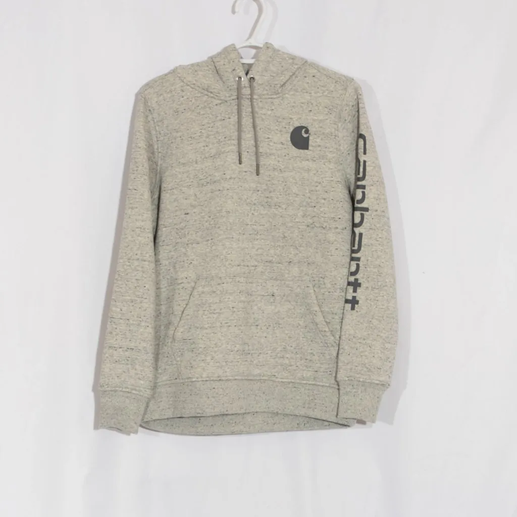 CARHARTT Women's Clarksburg Graphic Sleeve Hoodie in Charcoal Nep Size M - Image 7