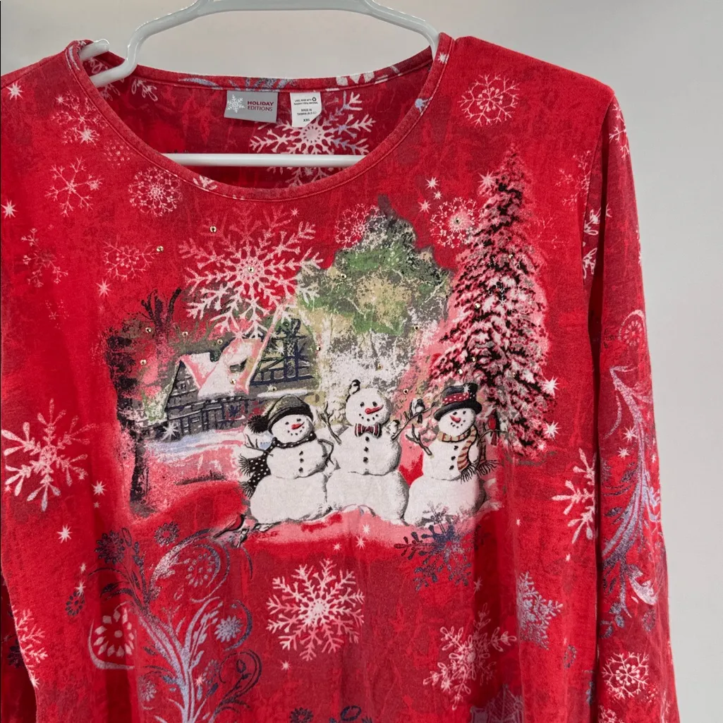 Holiday Editions Red Snowflake Long Sleeve Tee XXL snowmen embellished winter - Image 5