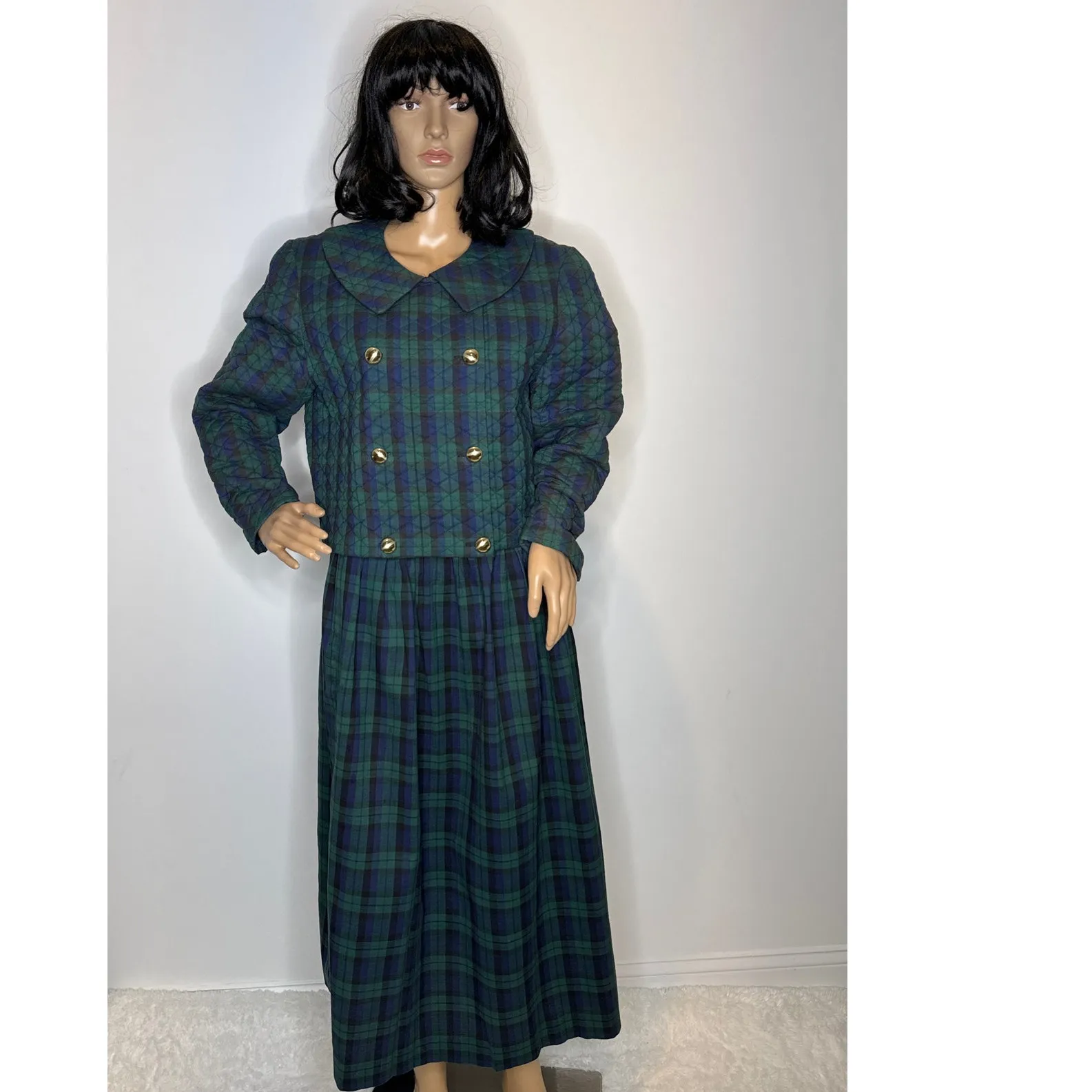 Vintage Cullinane Quilted Plaid Jacket & Skirt Set preppy Made in USA medium Green - Image 12