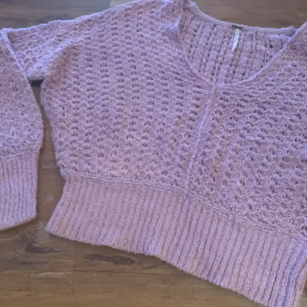Free People Best Of You Sweater Womens V-Neck Purple Lilac Open Knit M Medium - Image 5