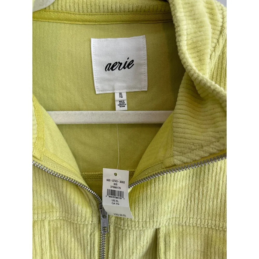 NWT Aerie Corduroy Zip Up Bomber Jacket Neon Green Size XL - Image 2