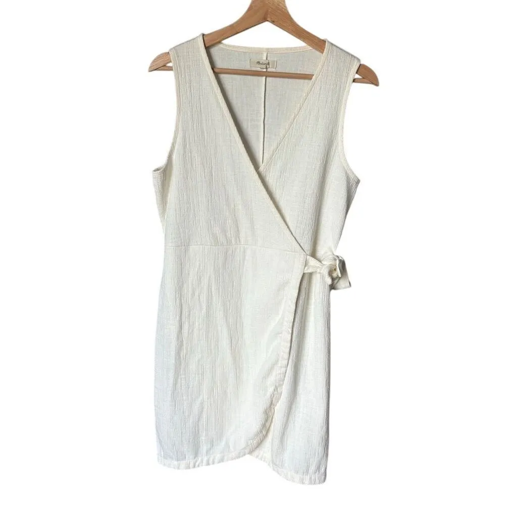 Madewell Women's Ivory Wrap Tie Tank Dress Size M Sleeveless V-Neck - Image 2