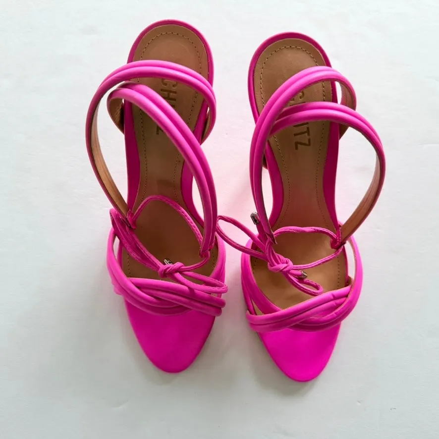 Schutz Yvi Heel Neon Pink NEW Sandal Size 8 Open Toe Party Barbie Designer - Image 3