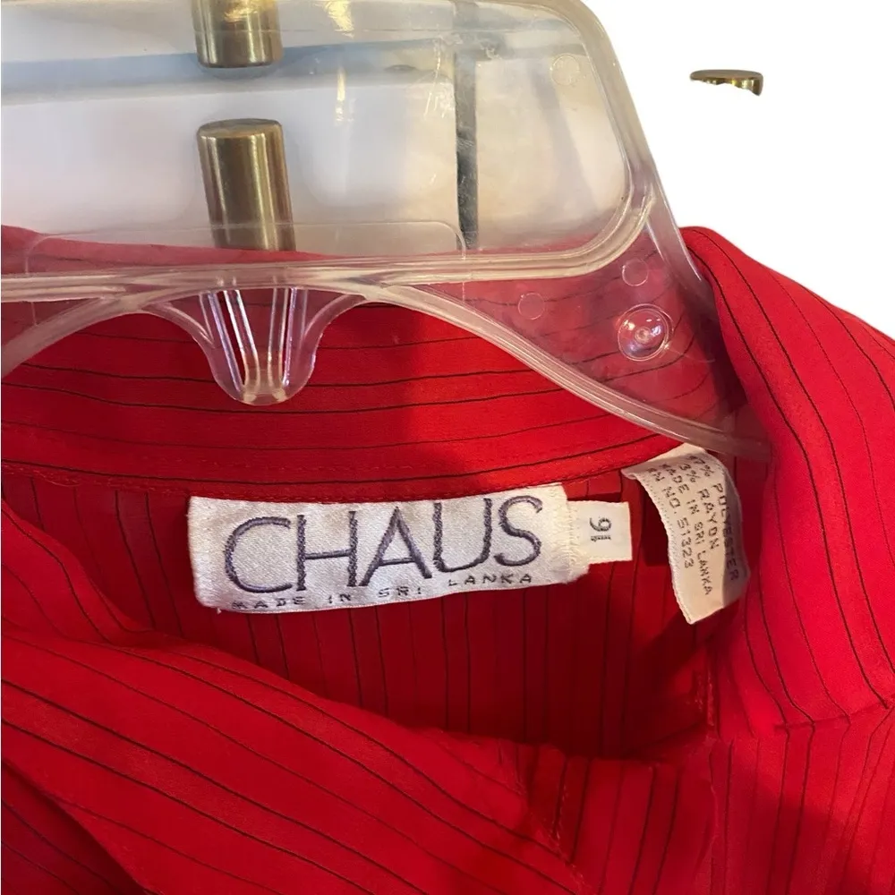 VTG Chaus Red pinstripe Secretary Blouse Mock neck 70s 80s steampunk holiday Size 12 - Image 6
