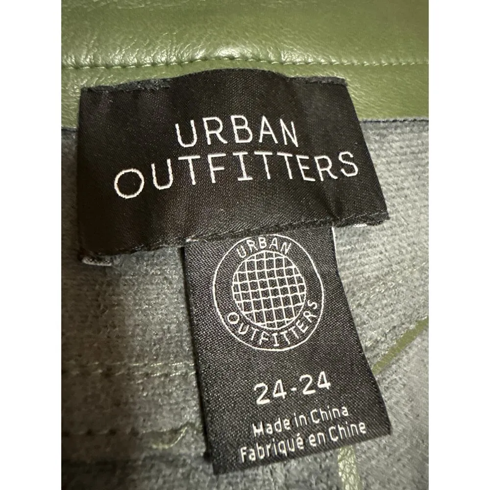 Urban Outfitters Women's Green Faux Leather Vegan Wide Leg Trousers Pants 24 - Image 4