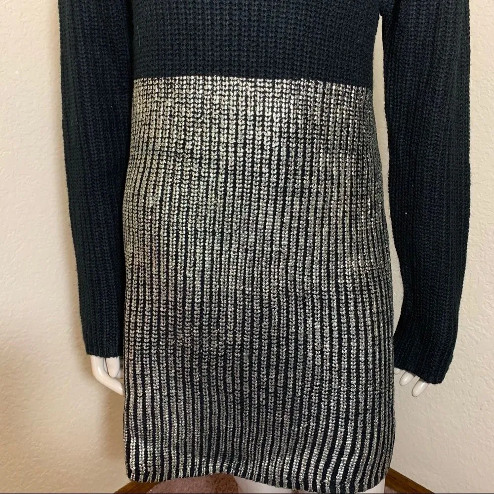 THML Black & Metallic Chonique Cowl‎ Neck Pullover Sweater Medium - Image 6