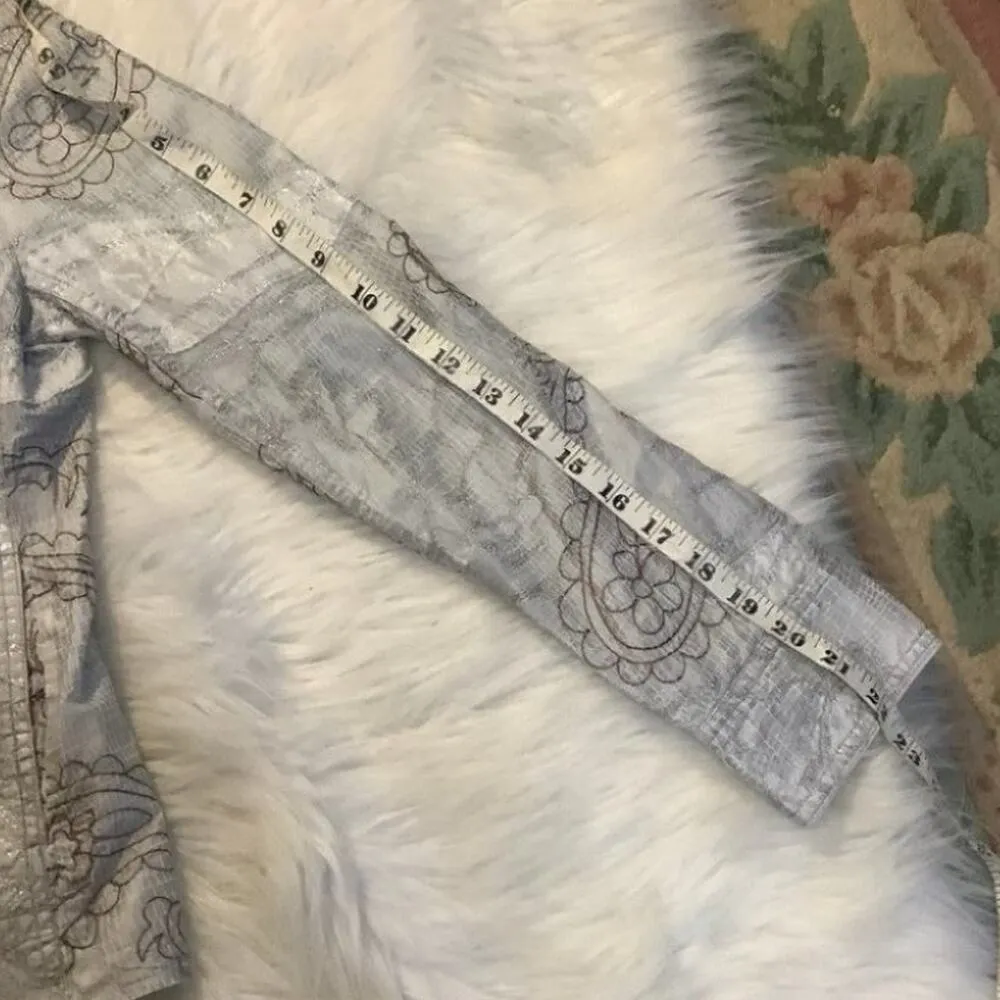 Chicos Paisley Cotton Silver Button Blazer Shiny 0 Small Medium Career - Image 10