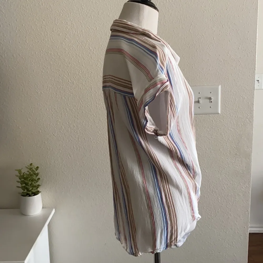 Thread & Supply Multicolor Stripe Twist Front Blouse | Carnival Size L - Image 4