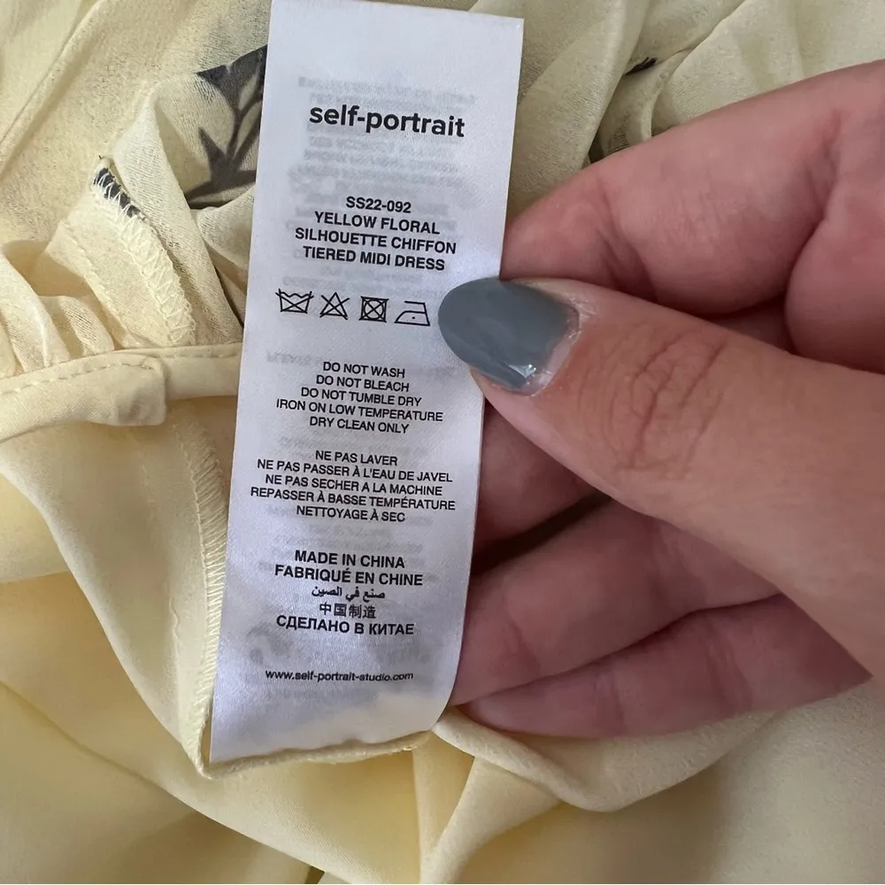 Yellow Floral Silhouette Chiffon Tiered Midi Dress Pastel Yellow - Image 15