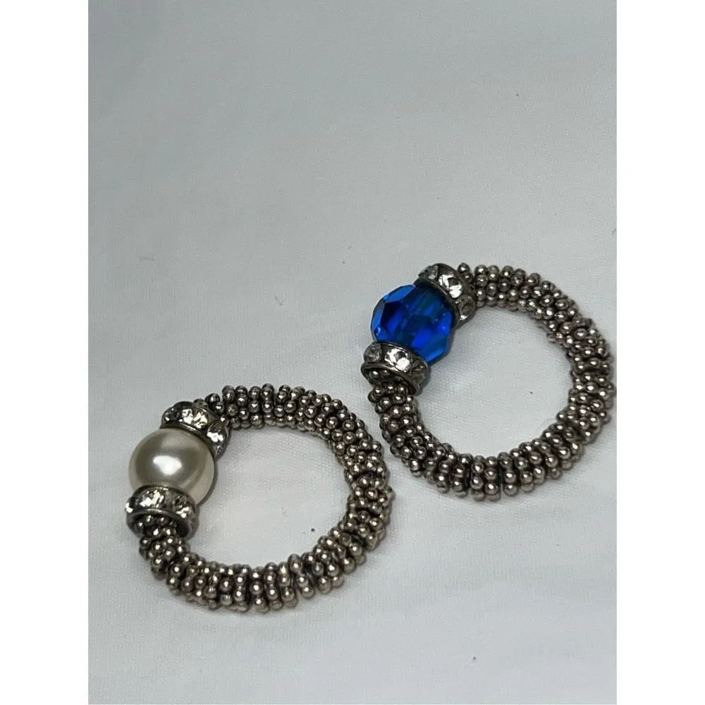 Set‎ of Two Silver Tone and Bead Stretch Rings Silver - Image 4