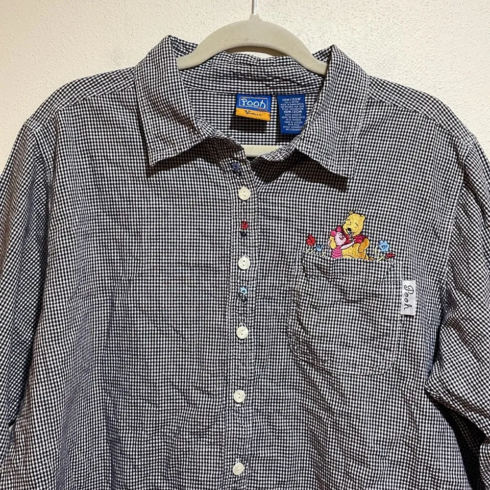 Disney Vintage Winnie the Pooh Embroidered Plaid Button Down Shirt 18W/20W - Image 4