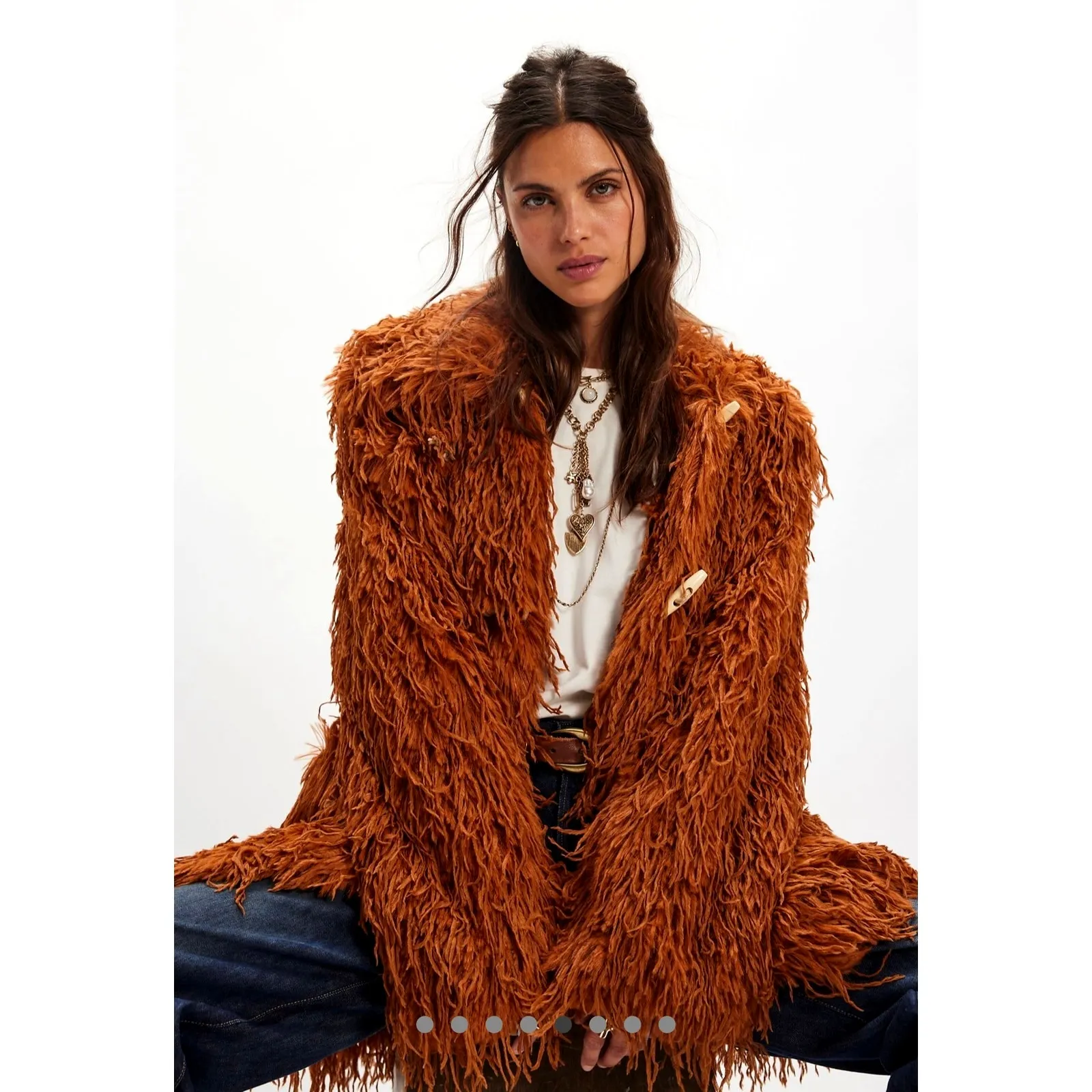 Free People Fluttering Heart Faux Fur Jacket Cloves size M - Image 5