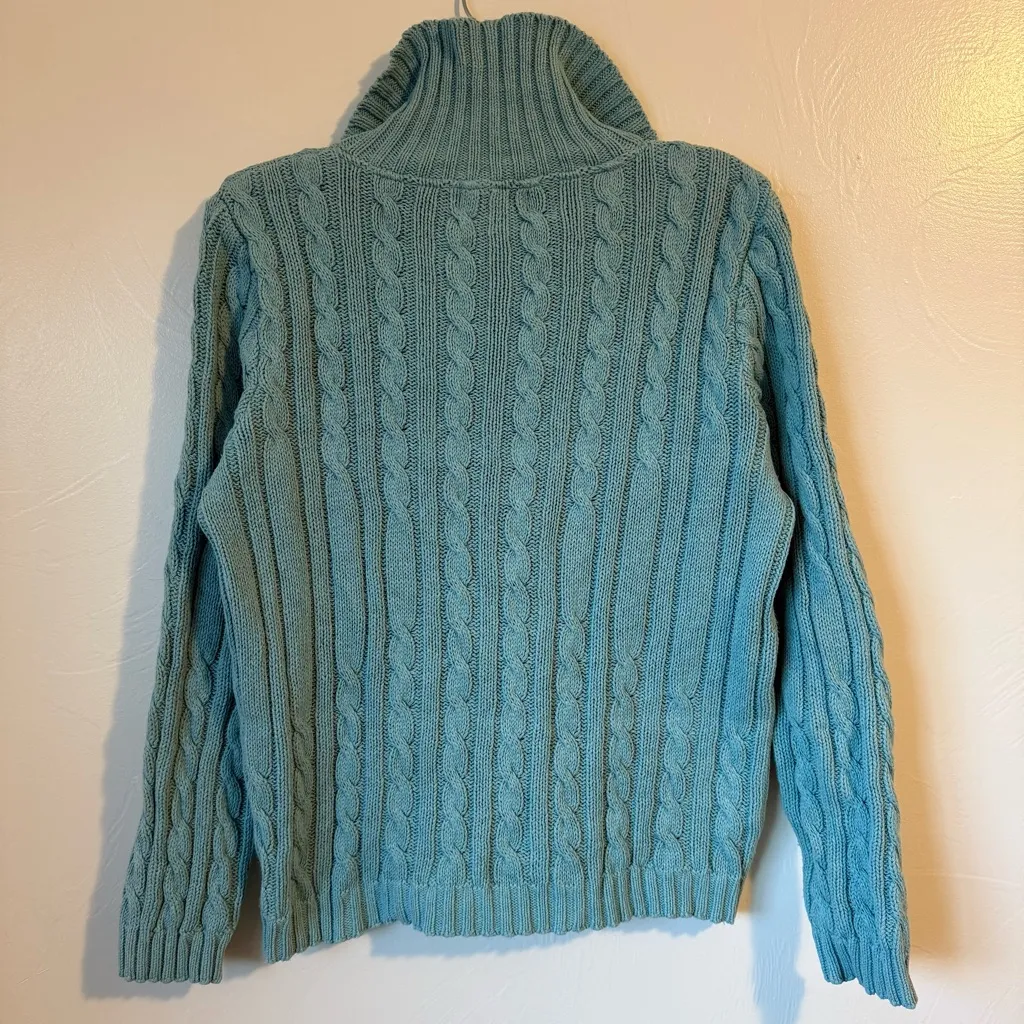 Parkhurst Cotton Country Cable Knit Zip Up Cardigan Women's Green Size L - Image 5