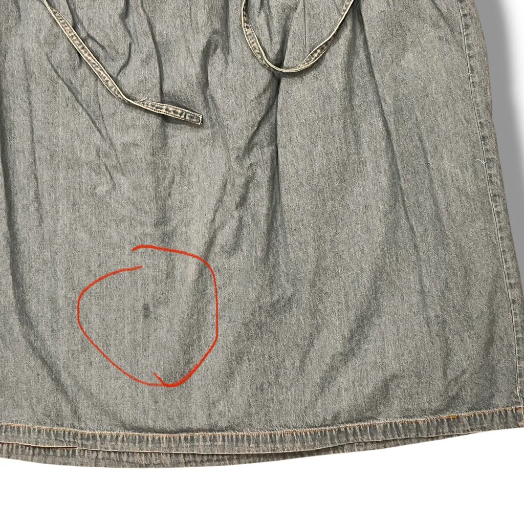 Vtg 90s Denim Modest Jumper Dress Size S/M Embroidered Floral Empire Waist Tie Blue - Image 9