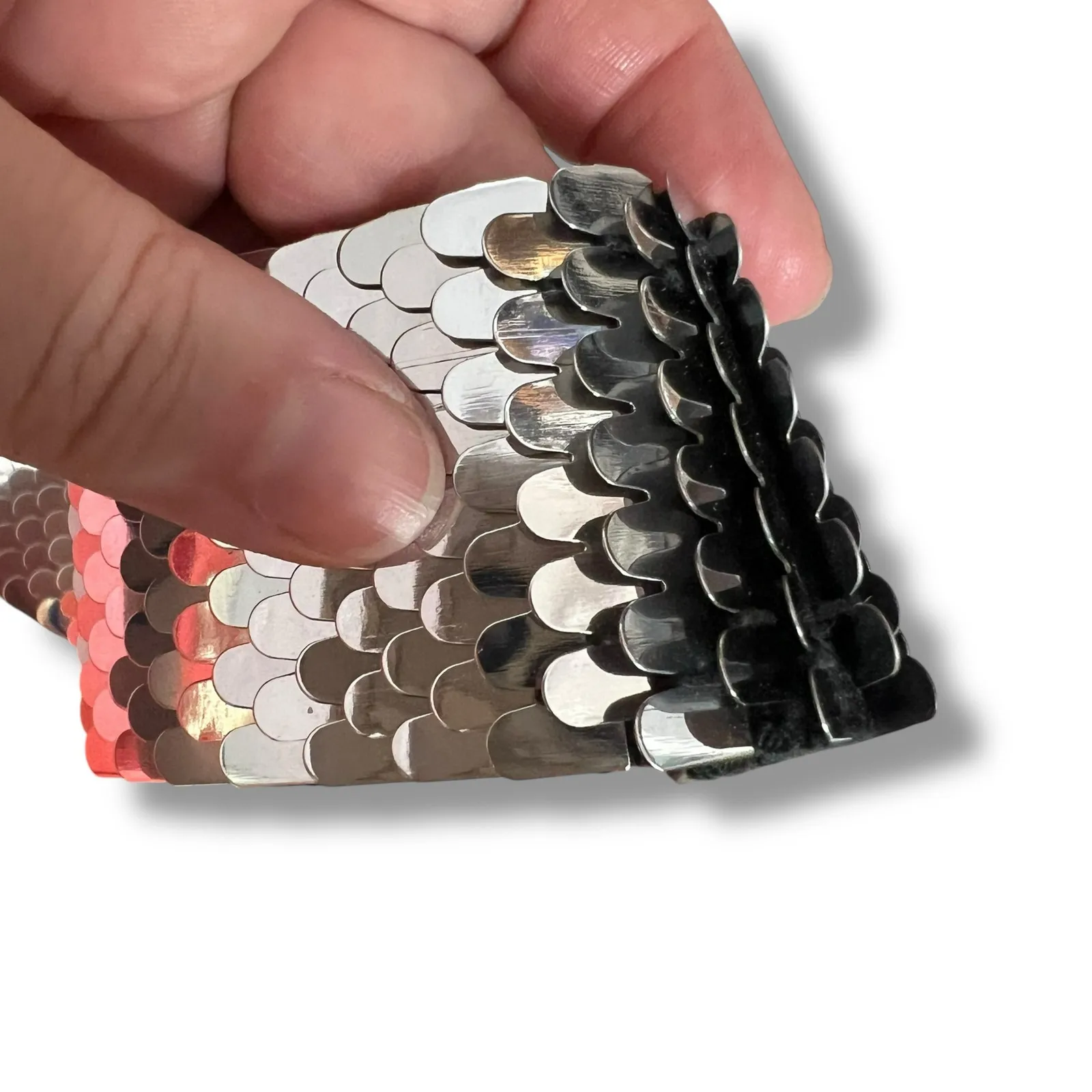 Vintage 80s 90s Womens Wide Scale Stretch Belt Flower Buckle Accent Silver Tone - Image 7