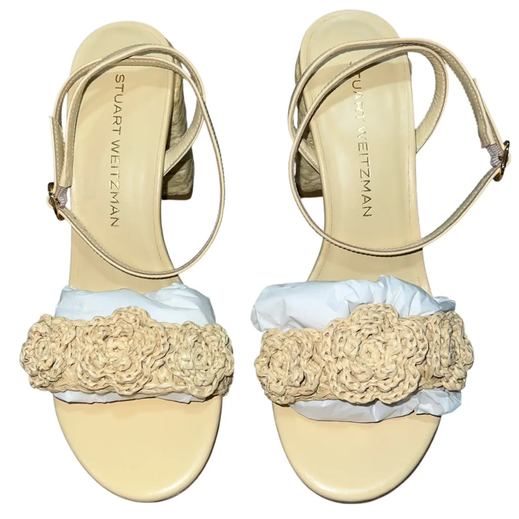 NEW NIB Stuart Weitzman Magnolia Block Heel Sandals 85mm Natural Tonal Raffia - Image 3