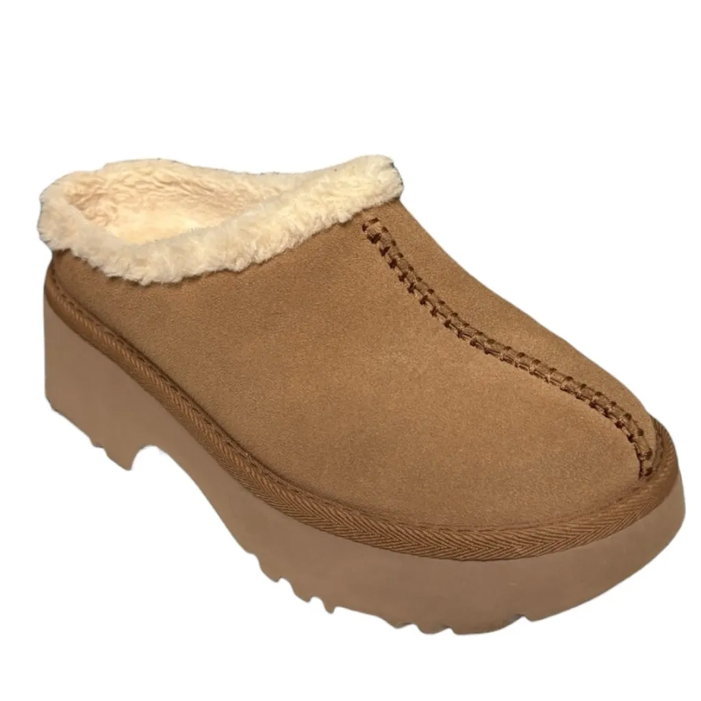UGG New Heights Cozy Suede Shearling Clogs Chestnut Suede Platform Clogs Size 8 - Image 13