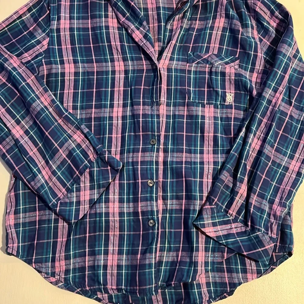 Victoria’s Secret button-down, long sleeve plaid shirt, women’s size medium - Image 3