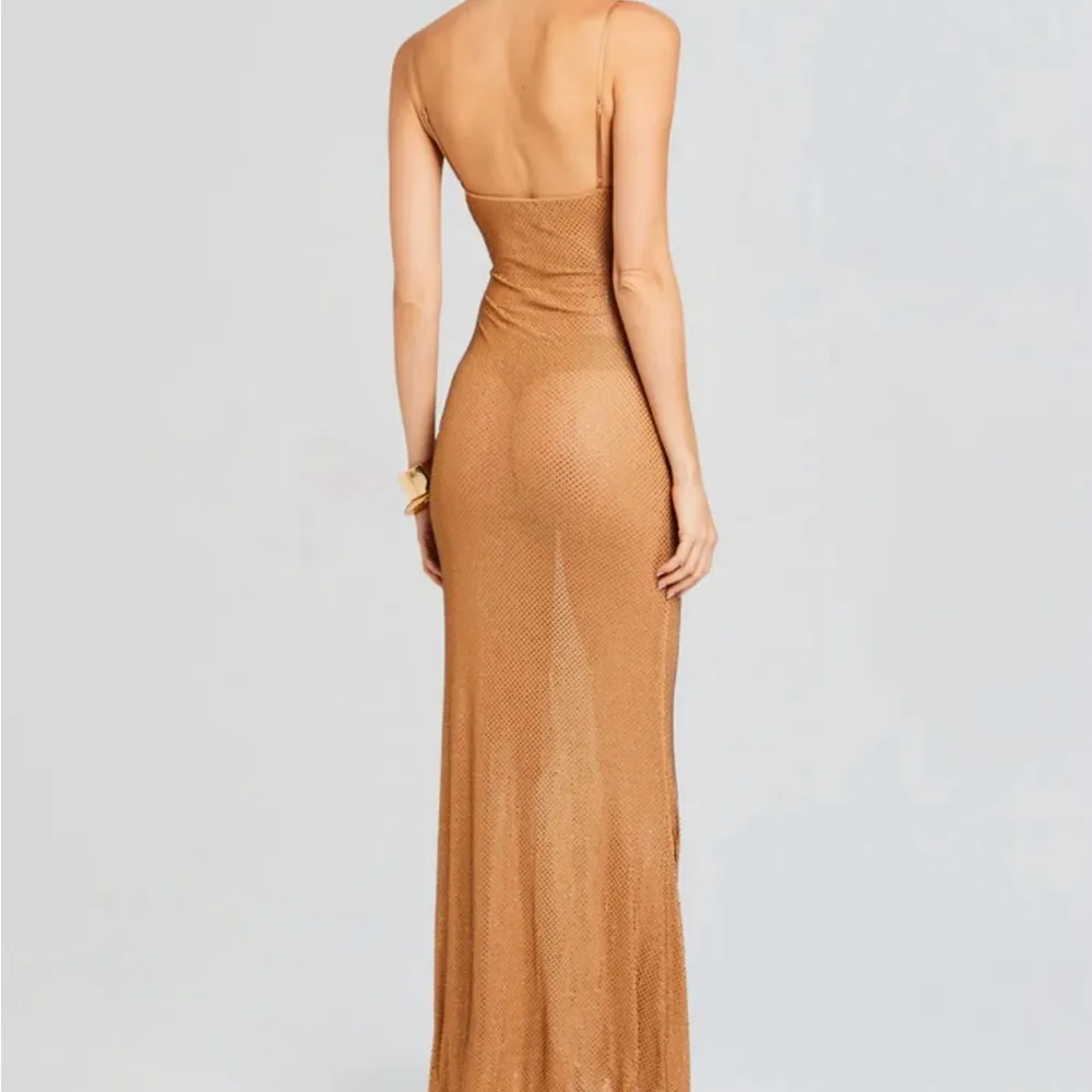 Retrofete shilo embellished silk Tan Evening Gown dress NEW Size M - Image 2