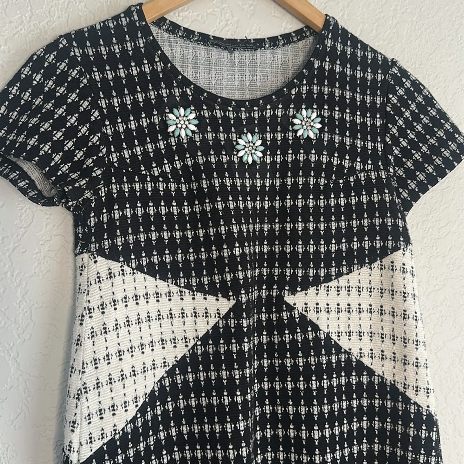 Zara UK Secretary Dress Black Check Bejeweled Twee Preppy Shift Mrs Maisel - Image 2