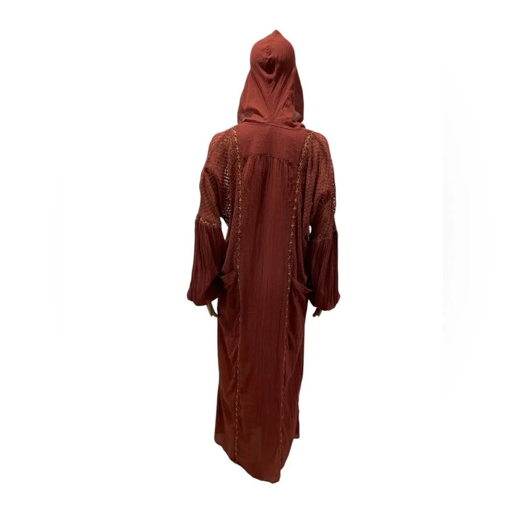 Free People boho Red Hooded Maxi Dress cover up size XS - Image 5