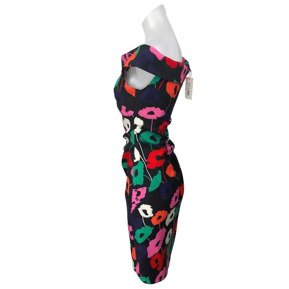 NEW Milly Ally Poppy Multicolor Floral Off The Shoulder Ruched Sheath Dress Sz 2 - Image 7