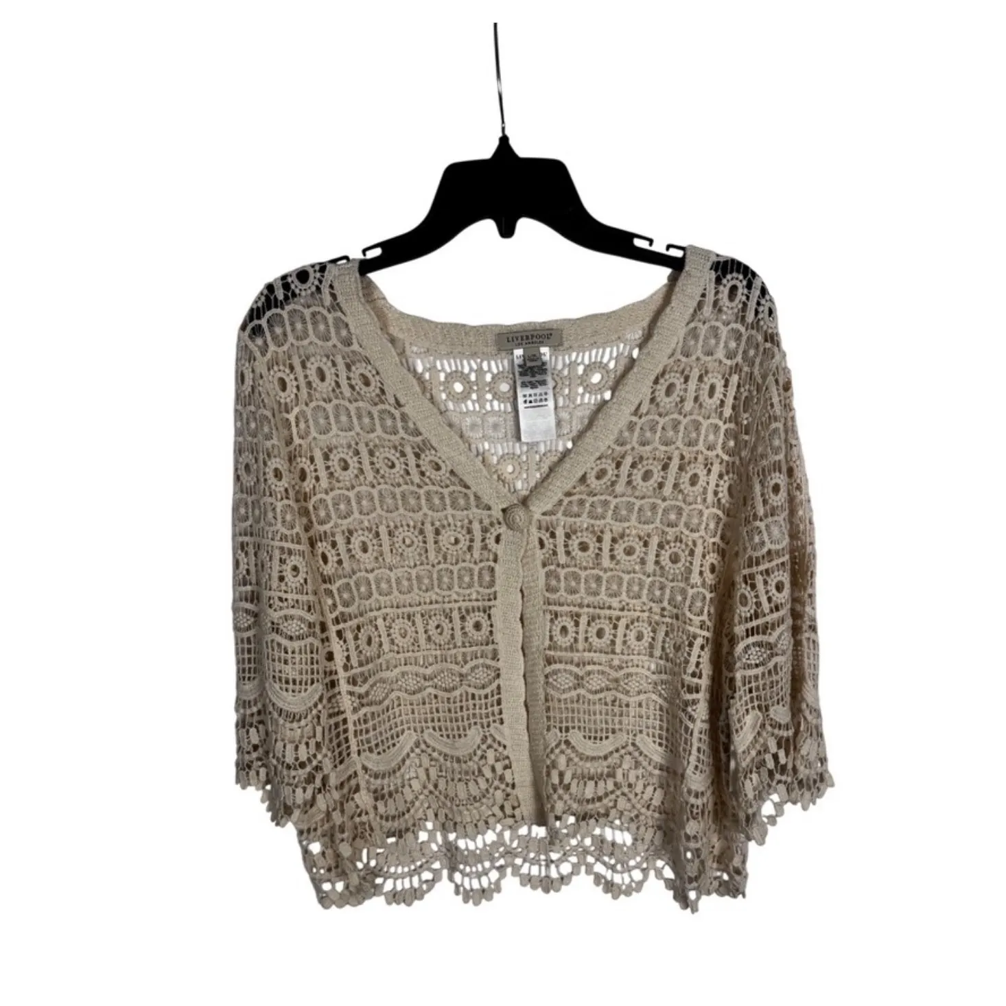 Liverpool Crochet Lace‎ Knit Cropped Cardigan Kimono Beach Cover Up Size XL - Image 4