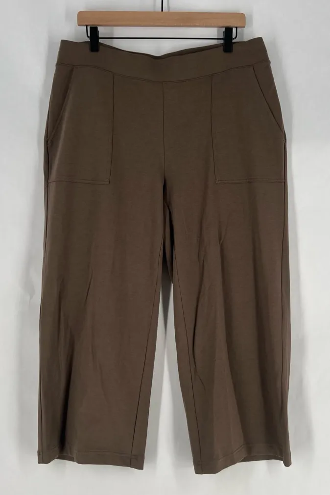 Pure J. Jill Women's Soft Pima Cotton Brown Cropped Wide Leg Pull On Pants 1X - Image 1