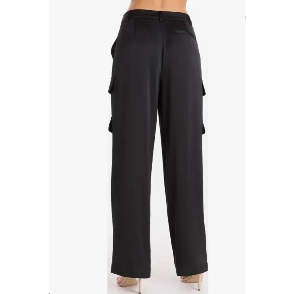 Noli MILAN SATIN CARGO PANT luxury mid rise side pockets women Black Size 2 - Image 3