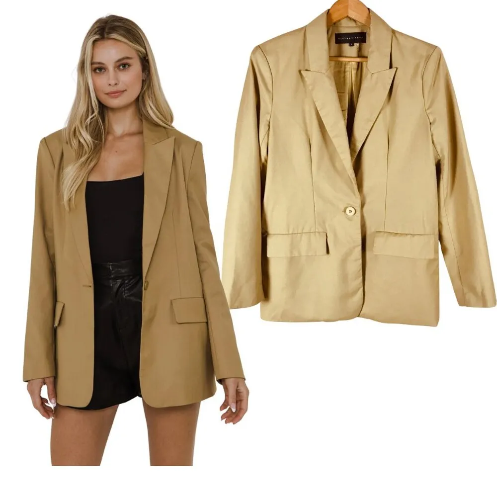 Endless Rose  Warm Beige 1-Button Boyfriend Blazer SMALL - Image 2