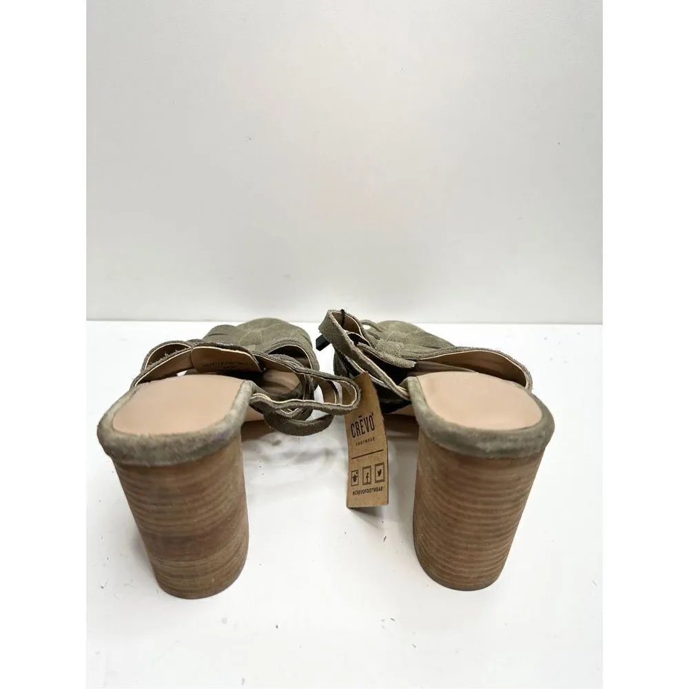 Crevo Hazelle Block Heel Mule Womens 7.5 Sage Slip On Leather Suede Sandal Green - Image 5