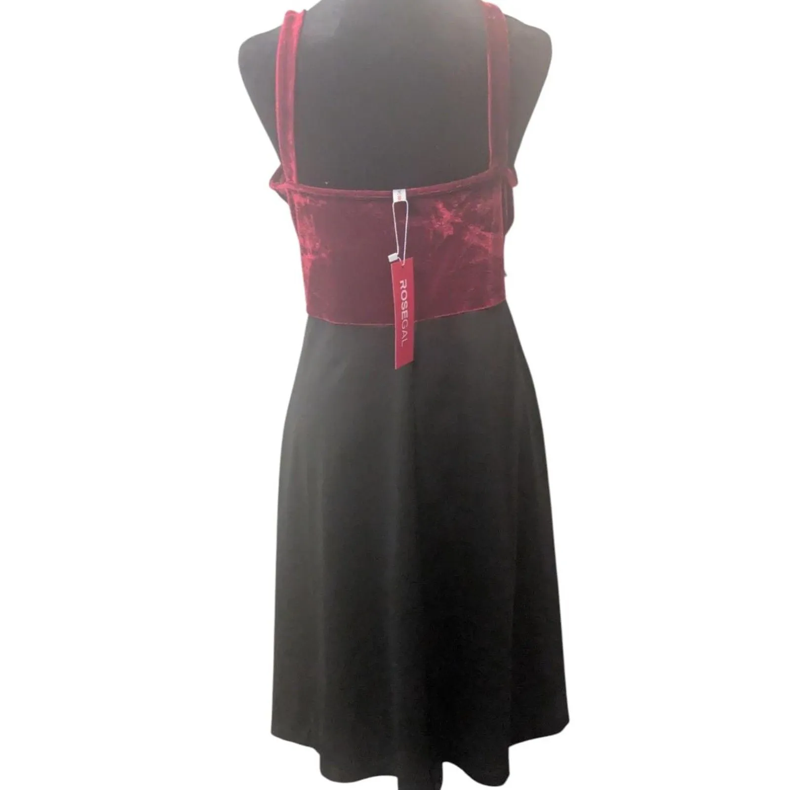 ROSEGAL Burgundy Velvet & Black Satin Midi Dress NWT Gothic Size 14 - Image 5