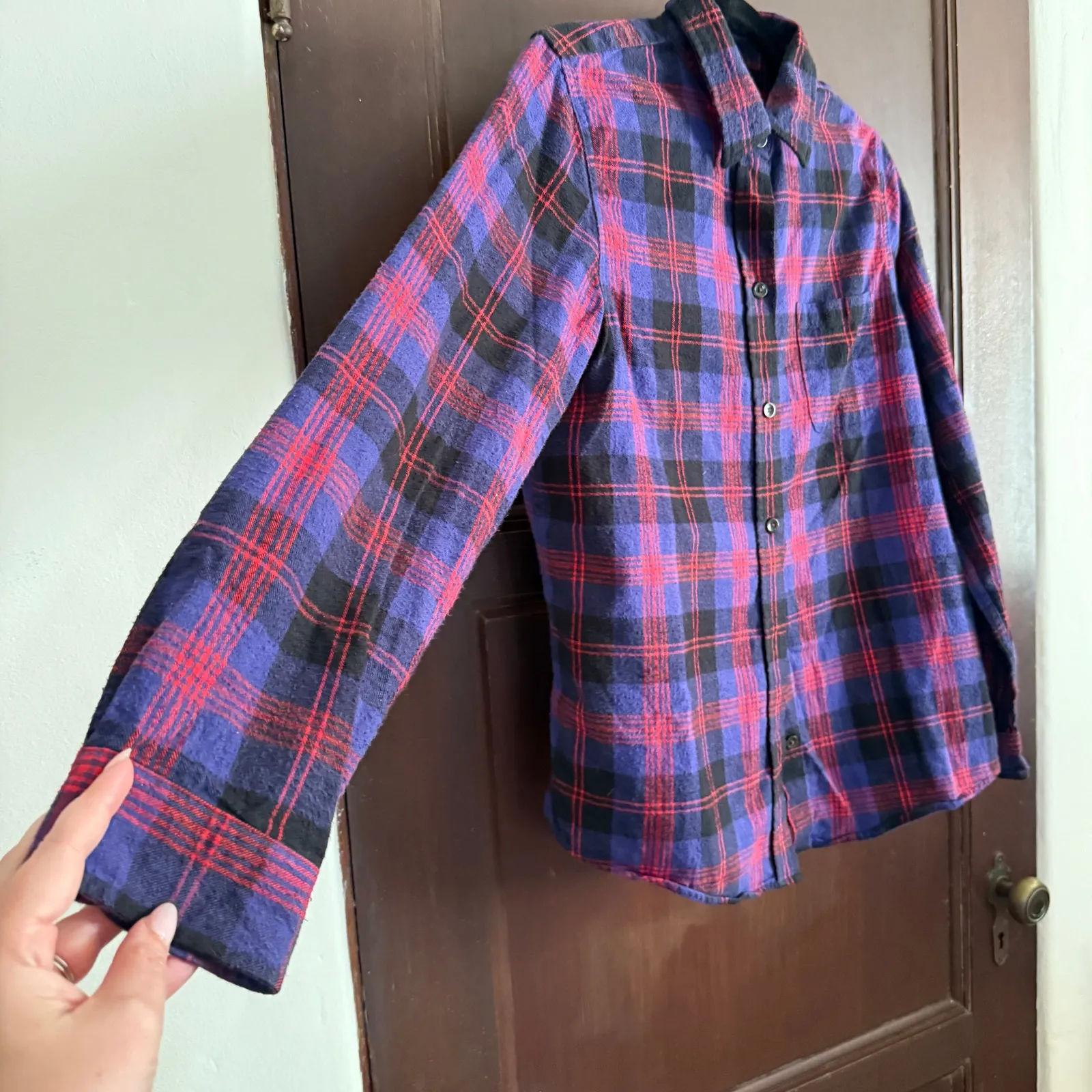 L.L. Bean | Women's Relaxed Fit Blue Purple Red Plaid Flannel Shirt | Medium - Image 2