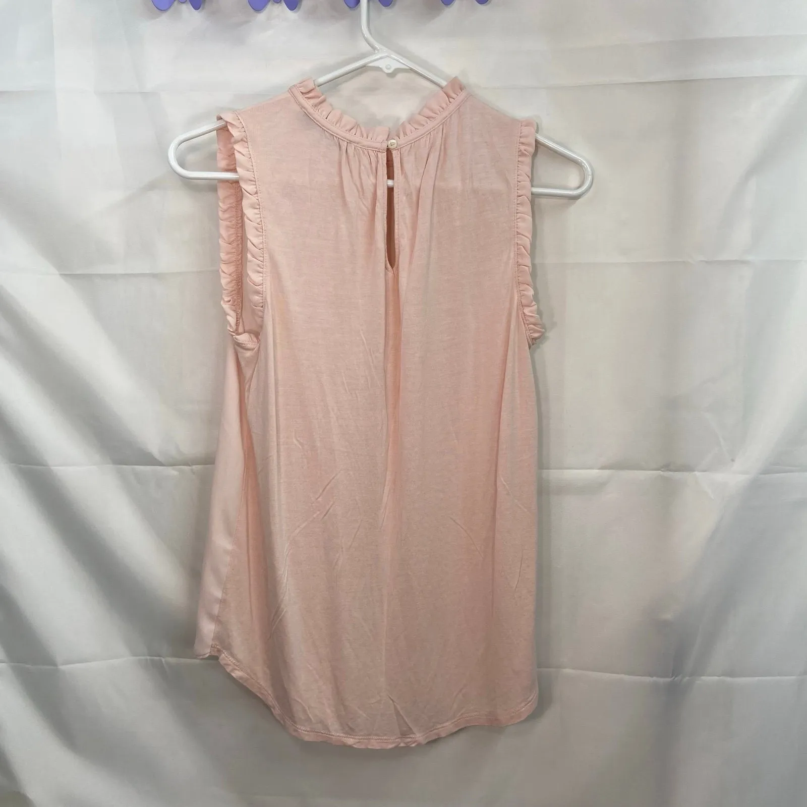 LOFT women's peach ruffle hem high neck sleeveless lightweight knit blouse‎ XS - Image 6