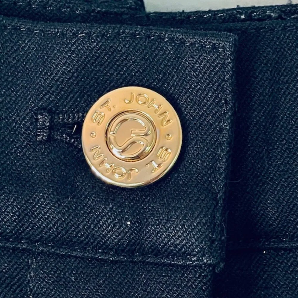 St. John Sport Marie Gray Gold Logo Hardware 5 Pocket Stretch Pants/Jeans Small Black - Image 4