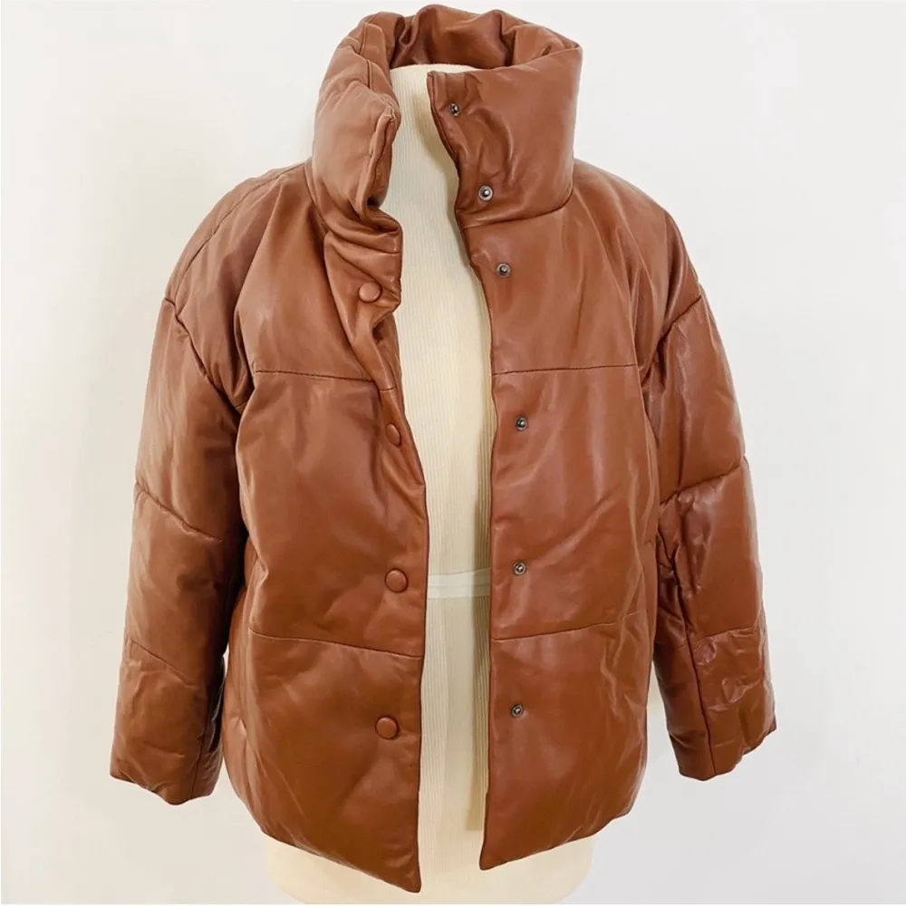 Free People RARE genuine leather Quilted Bomber Snap Puffer coat NEW - Image 12